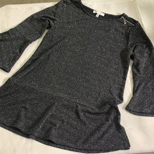Chaus New York shimmering blouse, Small. Black and shimmering silver stitching.